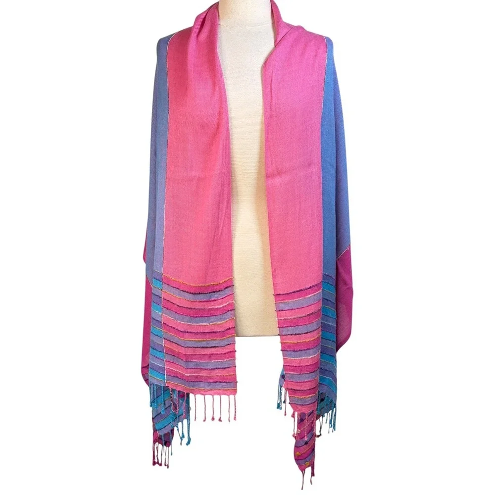 NWOT NO LABEL Bright Pink & Blue Bohemian Scarf/Shawl/Wrap